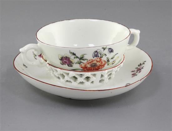 A rare Derby trembleuse cup and saucer, c.1758, w. 14cm